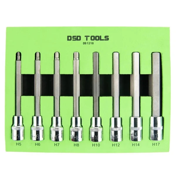 8PCS 1/2” DR. LONG HEX BIT SOCKET SET DS1218