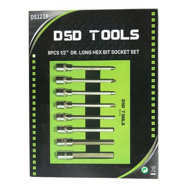 8PCS 1/2” DR. LONG HEX BIT SOCKET SET DS1218