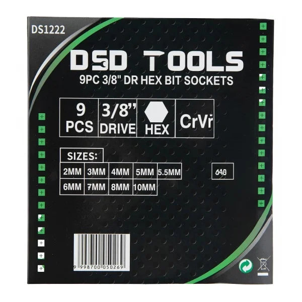 9PC 3/8" DR HEX BIT SOCKETS DS1222