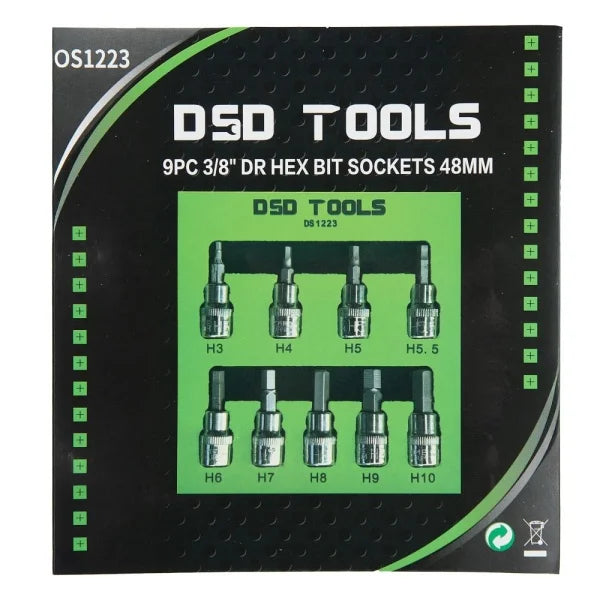 9PC 3/8" DR HEX BIT SOCKETS 48MM DS1223