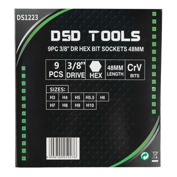 9PC 3/8" DR HEX BIT SOCKETS 48MM DS1223