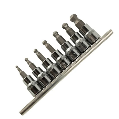 7PC 3/8" DR BALL END HEX BIT SOCKETS 48MM ON RAIL DS1224