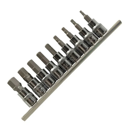 9PC 3/8" DR SAE HEX BIT SOCKETS ON RAIL DS1225
