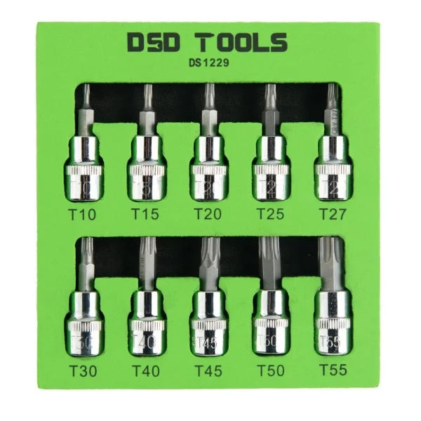 10PC 3/8" DR 48MM(L) TAMPER PROOF STAR BIT SOCKETS DS1229