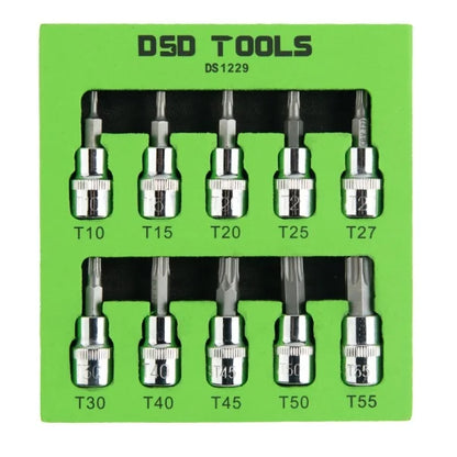10PC 3/8" DR 48MM(L) TAMPER PROOF STAR BIT SOCKETS DS1229