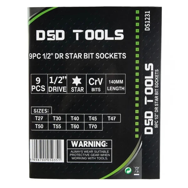9PC 1/2" DR TORX BIT SOCKETS DS1231