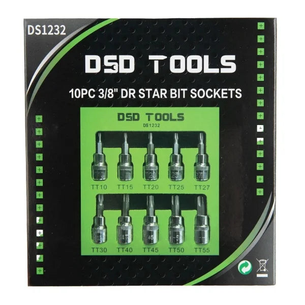 10PC 3/8" DR STAR BIT SOCKETS DS1232
