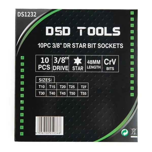 10PC 3/8" DR STAR BIT SOCKETS DS1232