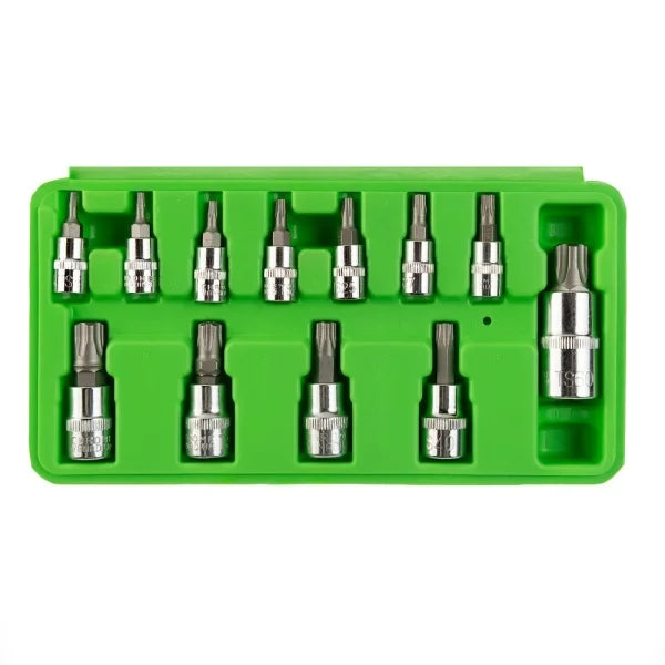 12PC TAMPER STAR PLUS BIT SOCKETS SET 1/4" 3/8" 1/2&