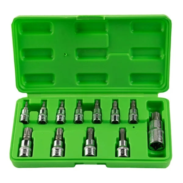 12PC TAMPER STAR PLUS BIT SOCKETS SET 1/4" 3/8" 1/2&