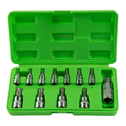 12PC TAMPER STAR PLUS BIT SOCKETS SET 1/4" 3/8" 1/2&