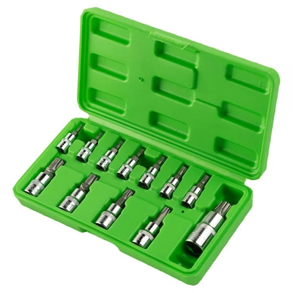 12PC TAMPER STAR PLUS BIT SOCKETS SET 1/4" 3/8" 1/2&