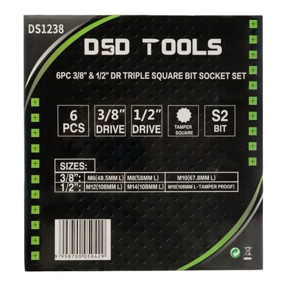 6PC 3/8" &amp;amp; 1/2" DR TRIPLE SQUARE BIT SOCKET SET DS1238