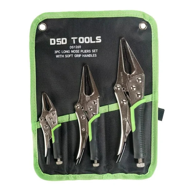 3PC LONG NOSE PLIERS SET WITH SOFT GRIP HANDLES DS1269