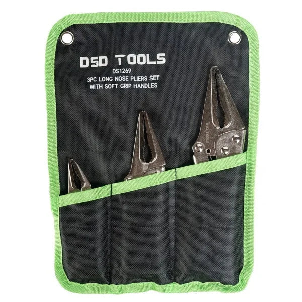 3PC LONG NOSE PLIERS SET WITH SOFT GRIP HANDLES DS1269