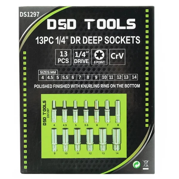 13PC 1/4" DR DEEP SOCKETS 4-14MM DS1297