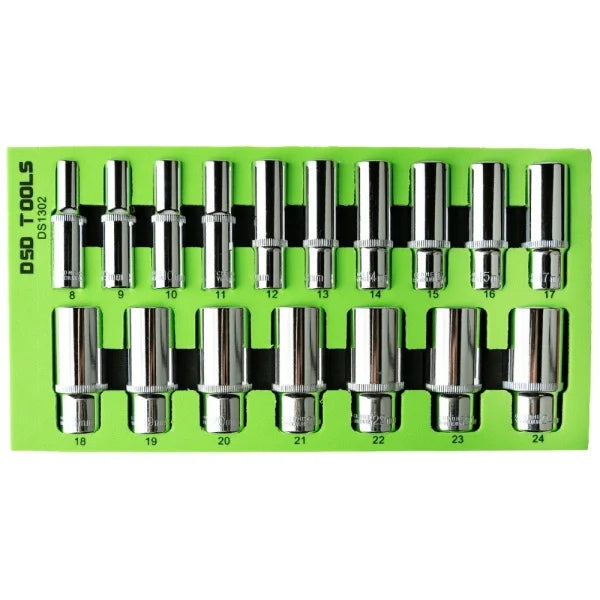 17PC 3/8" DR 12PT DEEP SOCKETS 8 - 24MM DS1302
