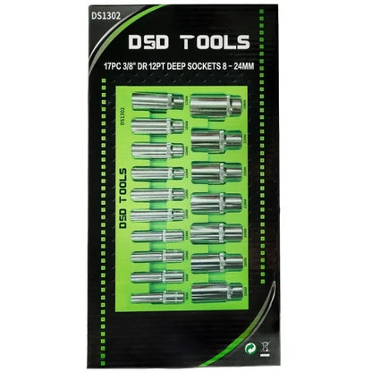 17PC 3/8" DR 12PT DEEP SOCKETS 8 - 24MM DS1302