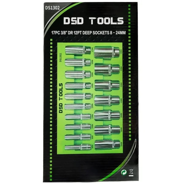 17PC 3/8" DR 12PT DEEP SOCKETS 8 - 24MM DS1302
