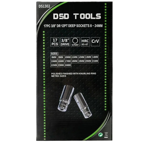 17PC 3/8" DR 12PT DEEP SOCKETS 8 - 24MM DS1302