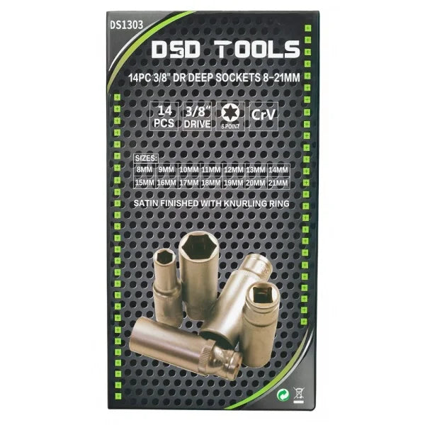 14PC 3/8" DR DEEP SOCKETS 8-21MM SATIN DS1303