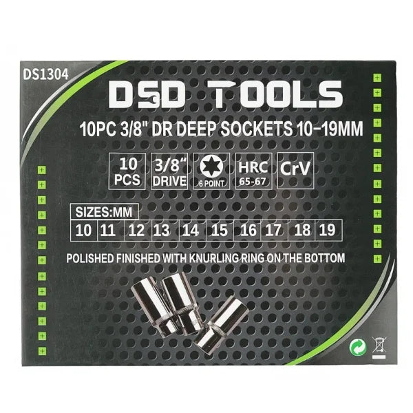 10PC 3/8" DR DEEP SOCKETS 10-19MM DS1304