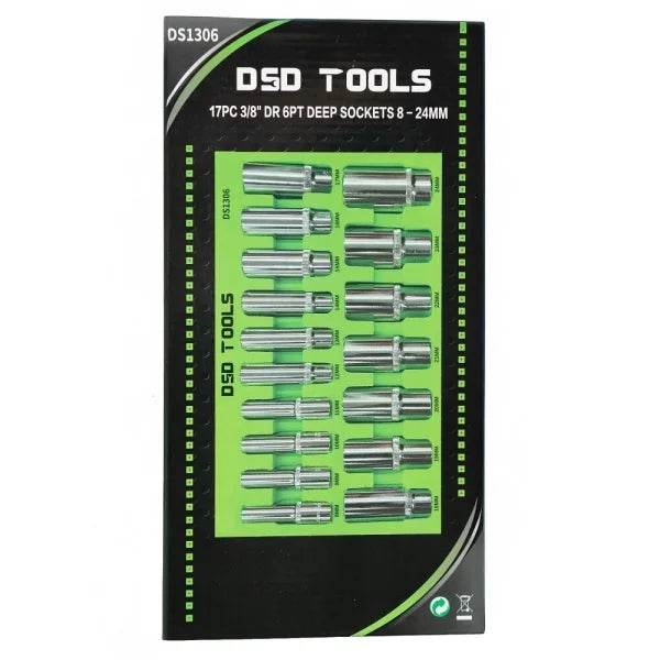 17PC 3/8" DR 6PT DEEP SOCKETS 8 - 24MM DS1306