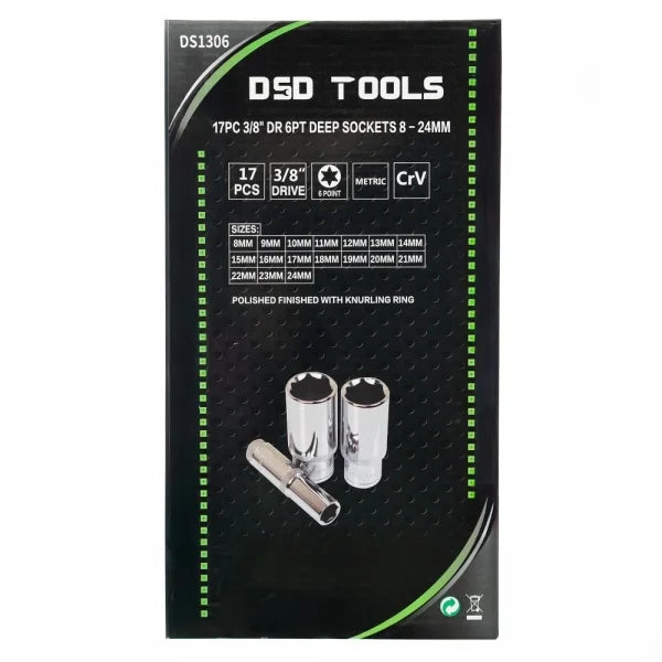 17PC 3/8" DR 6PT DEEP SOCKETS 8 - 24MM DS1306