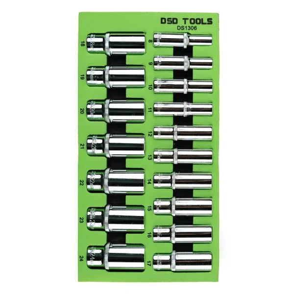 17PC 3/8" DR 6PT DEEP SOCKETS 8 - 24MM DS1306