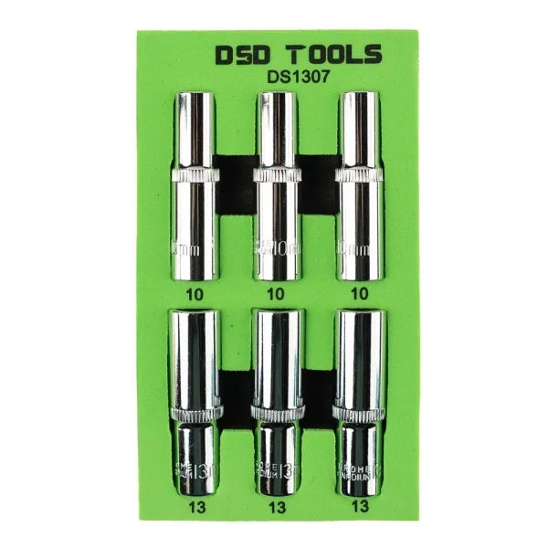 6PC 3/8" DR 10MM + 13MM 6PT DEEP SOCKETS DS1307