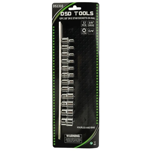 12PC 3/8" DR E STAR SOCKETS ON RAIL DS1310