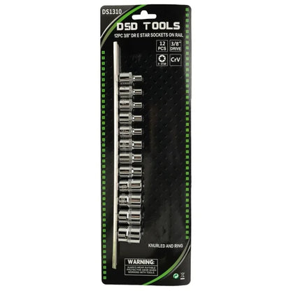 12PC 3/8" DR E STAR SOCKETS ON RAIL DS1310
