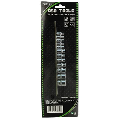 12PC 3/8" DR E STAR SOCKETS ON RAIL DS1310