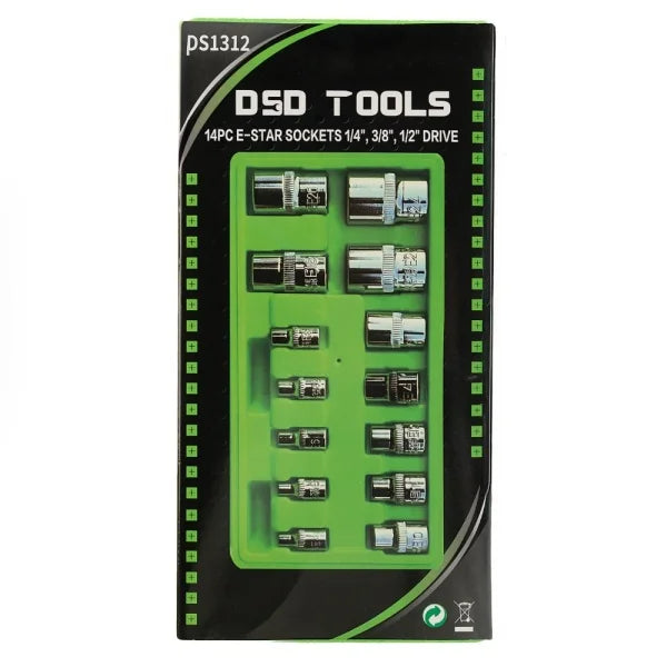 14PC E-STAR SOCKETS 1/4", 3/8", 1/2" DRIVE DS1312