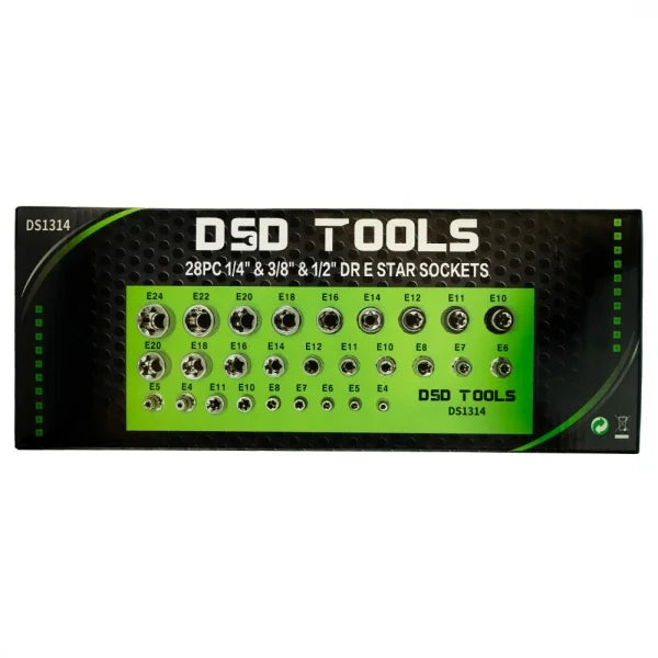 28PC 1/4" &amp; 3/8" &amp; 1/2" DR E STAR SOCKETS DS1314