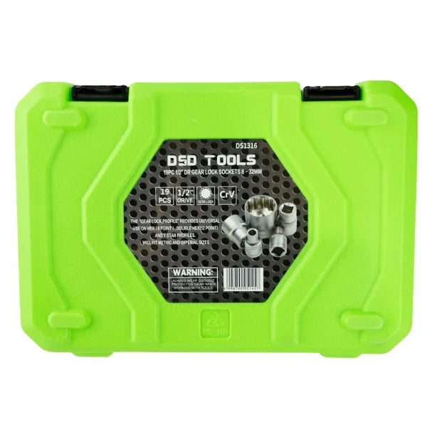 19PC 1/2" DR GEAR LOCK SOCKETS 8–32MM DS1316