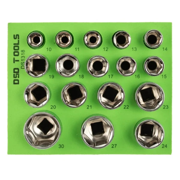 17PC 1/2" DR 6PT SHALLOW SOCKETS 10 - 30MM DS1318