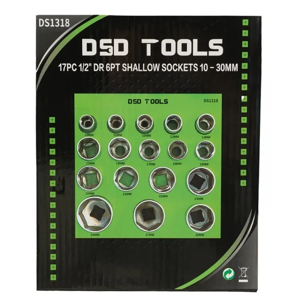 17PC 1/2" DR 6PT SHALLOW SOCKETS 10 - 30MM DS1318
