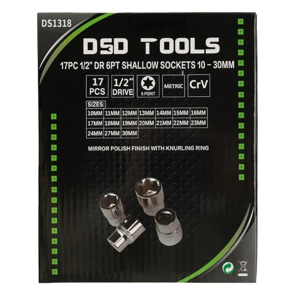17PC 1/2" DR 6PT SHALLOW SOCKETS 10 - 30MM DS1318