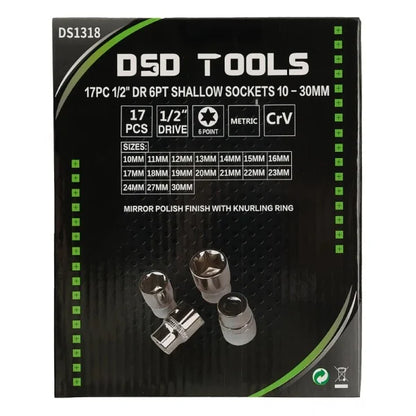 17PC 1/2" DR 6PT SHALLOW SOCKETS 10 - 30MM DS1318