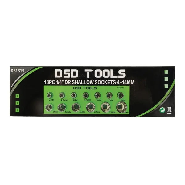 13PC 1/4" DR SHALLOW SOCKETS 4-14MM DS1319