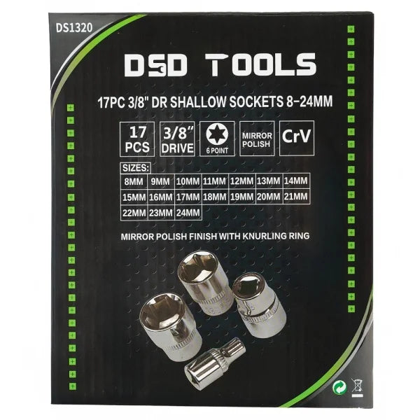 17PC 3/8" DR SHALLOW SOCKETS 8-24MM DS1320