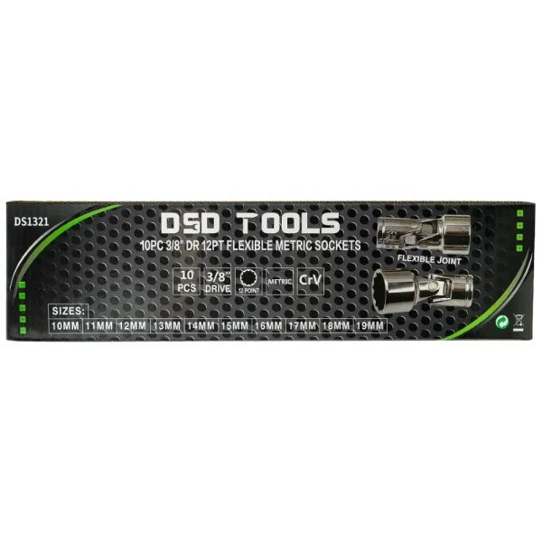 10PC 3/8" DR 12PT FLEXIBLE METRIC SOCKETS DS1321
