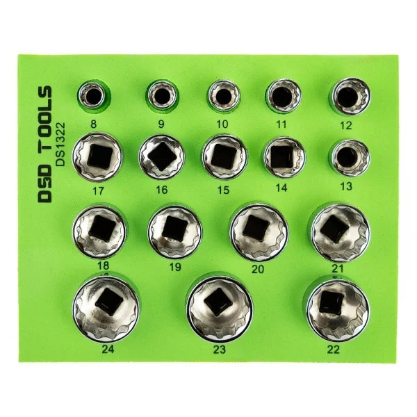 17PC 3/8" DR 12PT SHALLOW SOCKETS 8–24MM DS1322