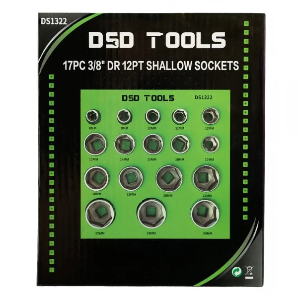 17PC 3/8" DR 12PT SHALLOW SOCKETS 8–24MM DS1322
