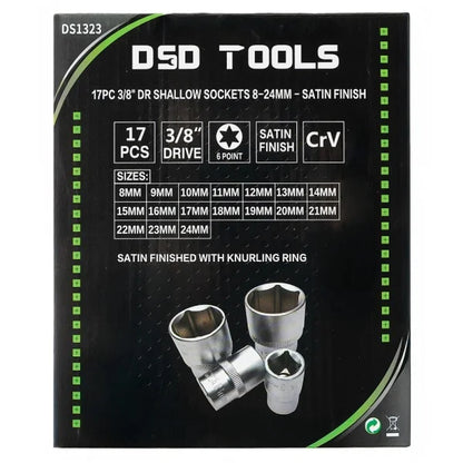 17PC 3/8" DR SHALLOW SOCKETS 8-24MM - SATIN FINISH DS1323