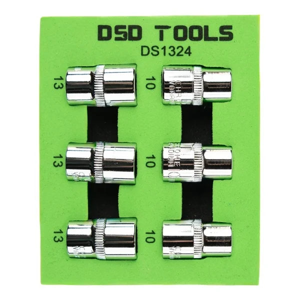 6PC 3/8" DR 10MM + 13MM 6PT SHALLOW SOCKETS DS1324