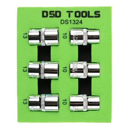 6PC 3/8" DR 10MM + 13MM 6PT SHALLOW SOCKETS DS1324