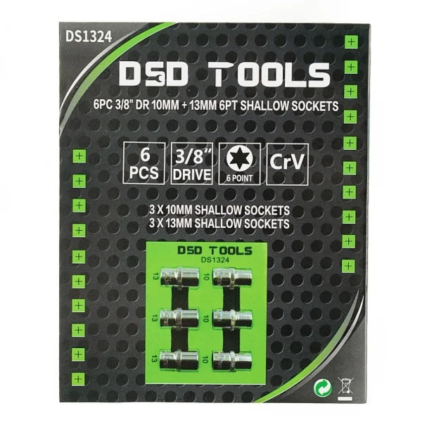 6PC 3/8" DR 10MM + 13MM 6PT SHALLOW SOCKETS DS1324