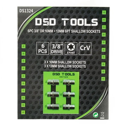 6PC 3/8" DR 10MM + 13MM 6PT SHALLOW SOCKETS DS1324